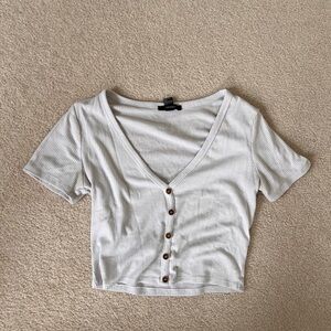 Forever 21 - white casual everyday button up t-shirt top crop top